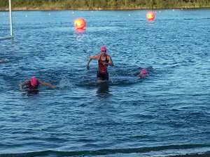 Coming out of the water with other swimmers!  YAY!